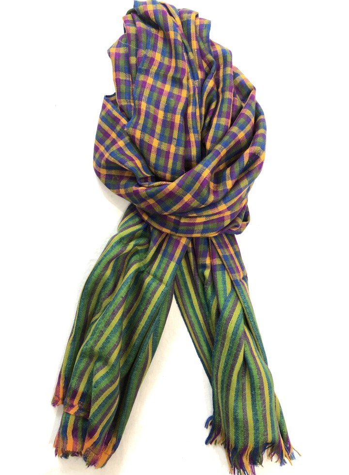 Multicolored Mini-Check Cashmere Pashmina Stole