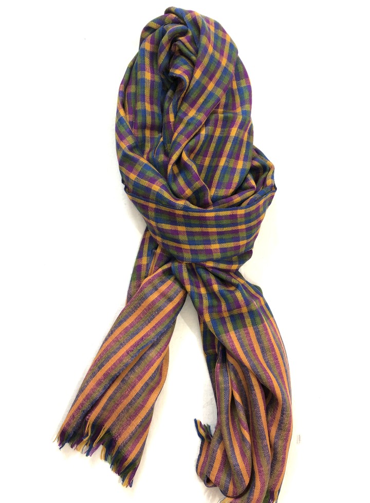 Mini-Check Pattern Handwoven Cashmere Pashmina Stole