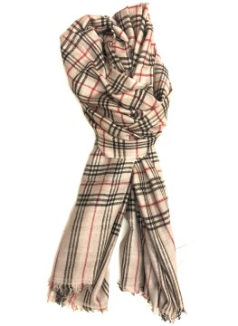 Vanilla Cream Plaid Cashmere Pashmina Stole